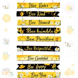 Jetec Bee Decor Plaque Gift Bee Sign Hive Rules Wall Decor Christmas Daisy Ornament for Xmas Home Spring Daisy Sunflower Decorations for Living Room Kitchen(Black, Yellow)