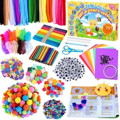 Zefy 3200+ Pcs Arts and Crafts Supplies for Kids, All in One Craft Kits with 12 Crafts Design, DIY School Supplies Kit Craft Box Easter Gifts for Girls Boys Ages 4-12