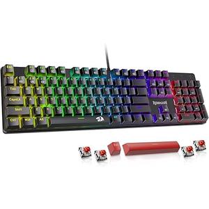 Redragon Mechanical Gaming Keyboard Wired, 11 Programmable Backlit Modes, Hot-Swappable Red Switch, Anti-Ghosting, Double-Shot PBT Keycaps, Light Up Keyboard for PC Mac