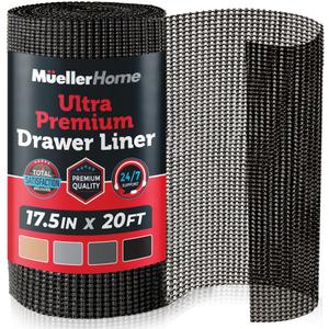 Ultra-Premium Drawer and Shelf Liner, 17.5 Inch x 20 FT Heavy-Duty and Slip-resistant Liner, Durable Non Adhesive Waterproof Roll, for Drawers, Kitchen, Cabinets, Shelves, Desks, Black