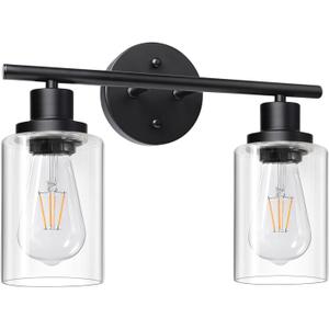 Unicozin 2 Light Vanity Lights, Black Wall Sconce Light with Clear Glass, Bathroom Light Fixtures, Wall Lights for Mirror, Living Room, Bedroom, Hallway, E26 Base (Bulbs Not Included)