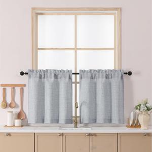 Chyhomenyc Gray Kitchen Curtains 24 Inch Length, Light Filtering Faux Linen Slub Textured Small Half Window Cafe Curtain, Short Curtains for Cabinet Bathroom Basement RV Camper, 30Wx24L, 2PCS, Grey