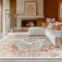 BESTSWEETIE 8x10 Area Rug Washable Rugs for Living Room, No Pile Boho Carpet for Entryway Bedroom Dinning Room, Vintage Carpet Print Distressed Non-Slip, 8 x 10 ft, Green Brick Rust Red