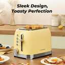 Toaster 2 Slice Retro Stainless Steel with 1.5 Extra Wide Slots Bagel, Defrost, Reheat, Cancel Functions, 6 Bread Shade Settings, Removable Crumb Tray, Yellow