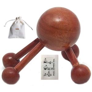 Cozinest 4 Legs Ball Spider Massager Handheld Stick for Shoulder, Back & Full Body Thai Wooden Trigger Point Reflexology Massage Tool w/Cloth Bag and Massage Manual