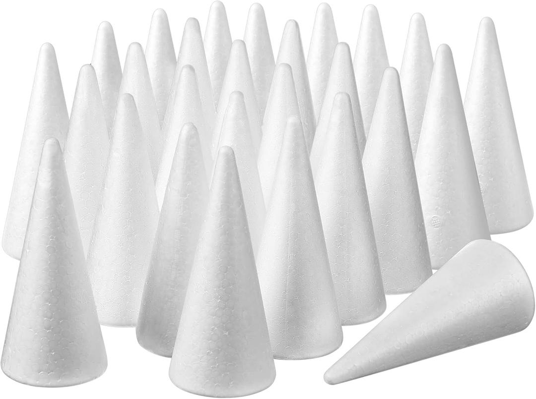 Leelosp 30 Pack Foam Cones for Crafts White Polystyrene Foam Tree Cones 2.44 x 5.63 Inch Floral Craft Supplies for DIY Projects, Handmade Gnomes Christmas Trees, Holiday Decorations