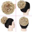 2PCS Messy Bun Hair Piece Wavy Curly Tousled Updo Hair Buns Synthetic Chignon Elastic Hair Band Fake Bun Hair Pieces for Women (Lighe Golden Brown Mix Bleach Blonde, 2PCS Same)
