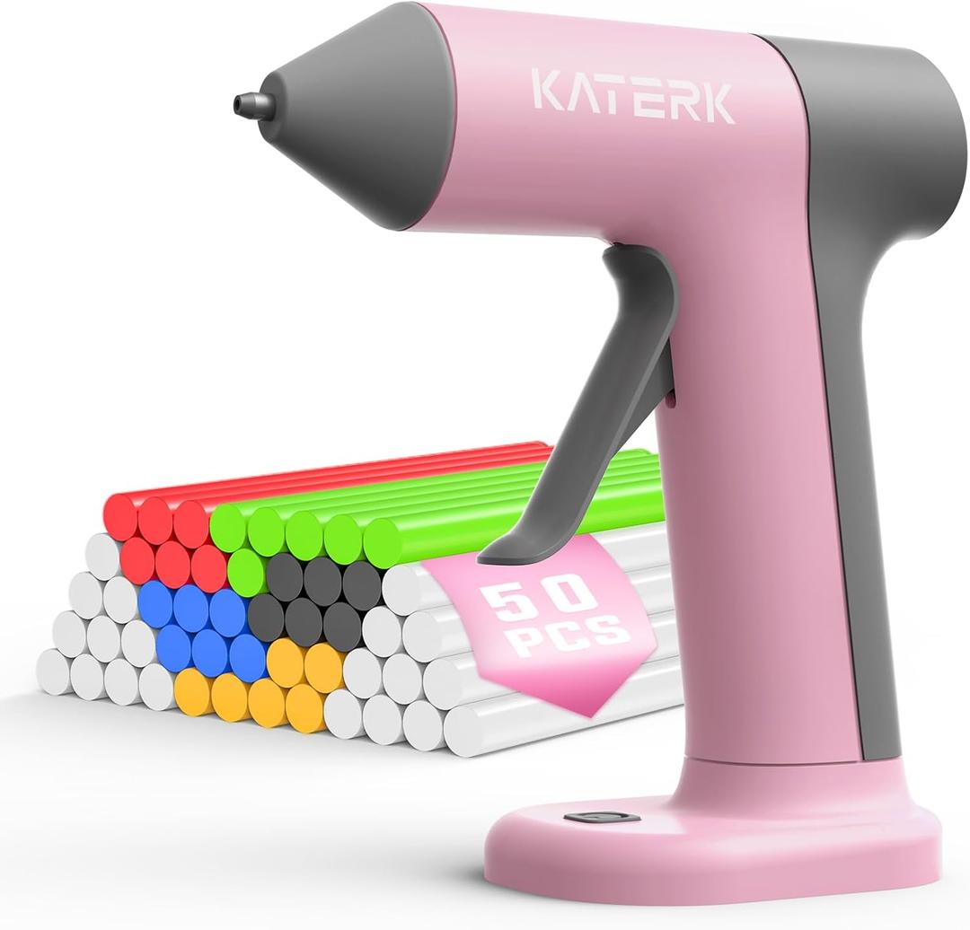 Mothers Day Gift, Cordless Hot Glue Gun Gifts Kit for Mom Grandma, 30s Fast Heating & 50PCS Premium Mini Glue Sticks, Rechargeable, Compact & Portable, Auto Shut-Off, Perfect for DIY, Crafts & Repairs (Pink)