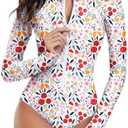Century Star Long Sleeve Swimsuits for Women Rash Guard UPF 50+ Modest One Piece Surfing Full Coverage Bathing Suit Swimwear, XXL