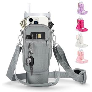 linmaya Water Bottle Carrier Bag for Stanley Cup 40/30oz with Phone Holder Pockets,Neoprene Water Bottle Cross-body Bag with Adjustable Shoulder & Hand Strap Stanley Cup Accessories (flint)