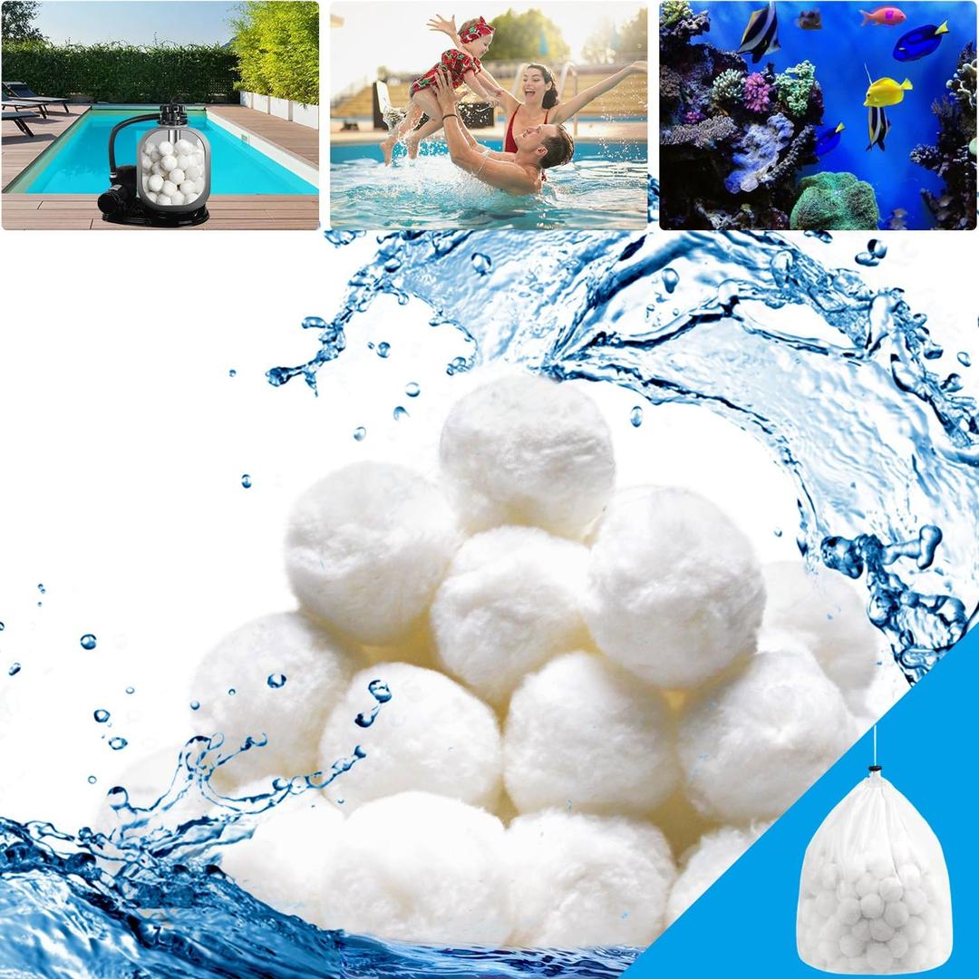 3.1 lbs Pool Filter Balls for Sand Filter Pump for Above Ground Pool, Eco-Friendly Reusable Fiber Filter Media Ball for Swimming Pool Sand Filters (Equals 100 lbs Pool Filter Sand) (White)