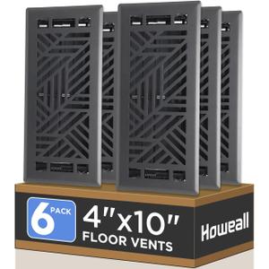 4x10 Inches 6 Pack Heavy Duty Walkable Floor Register Easy Adjust Air Supply Lever Floor Vents - Brooklyn Design - Vent Cover for Home Floor - Matte Black