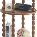 AWASEN Small Round End Table, Round Side Table with 3-Tier Open Shelf for Small Spaces, Wood Accent Table Nightstand for Bedroom, Living Room, Office, Walnut Brown