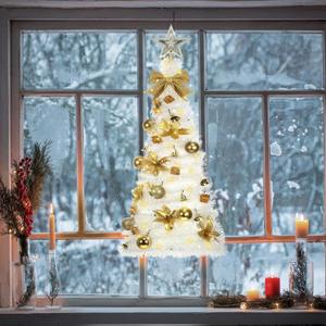 Suncalla Wall Christmas Tree with Lights 40inch, Artificial Wall Hanging Xmas Decoration with 50 LED String Lights, Saving-Space Door Hanging Xmas Tree Small Space Home School Office(Platinum)