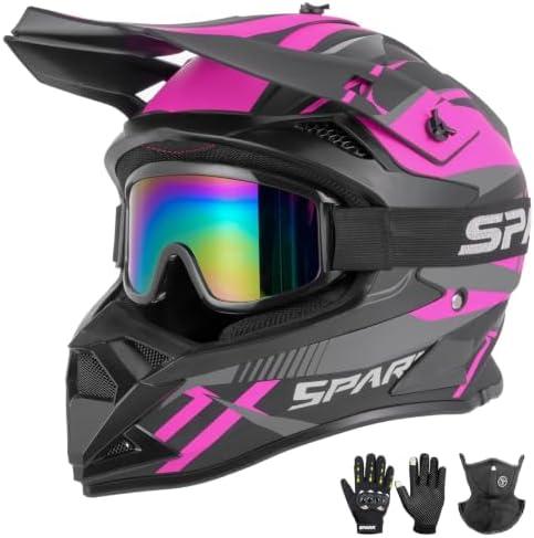 Adult Motocross Helmet ATV Dirt Bike Off-Road Full Face Motorcycle Helmet W/Goggles Gloves & Mask, DOT Approved Large