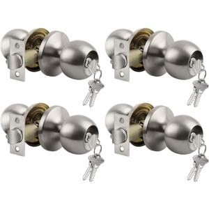 BESTTEN 4 Pack Door Knob with Lock and Key, Keyed Different Entry Door Knob, for Entrance and Front Door, Satin Nickel