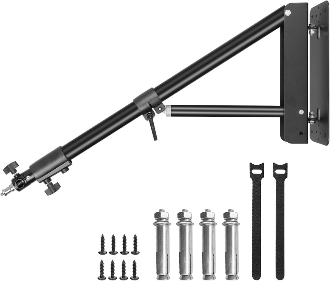 Ring Light Wall Mount with Triangle Base, 51inch/130cm Length Adjustable Support 180 Flexible Rotation, Wall Mount Boom Arm Up to 4.3ft for Photography Strobe Flash, Softbox, Reflector