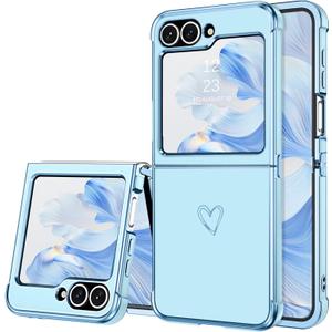 BENTOBEN for Samsung Galaxy Z Flip 6 5G Case, Cute Heart Luxury Gold Plating Slim Flexible TPU Bumper Protective Galaxy Z Flip6 Cover, Women Girls Phone Case for Samsung Z Flip 6 6.7'',Blue