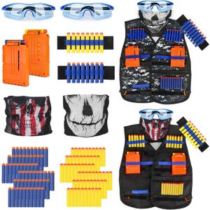 Kids Tactical Vest Kit for Nerf Guns Series with Refill Darts,Dart Pouch, Reload Clips, Tactical Mask, Wrist Band and Protective Glasses,Nerf Vest Toys for 4 5 6 7 8 9 10 11 12 Year Boys(2 Pack)