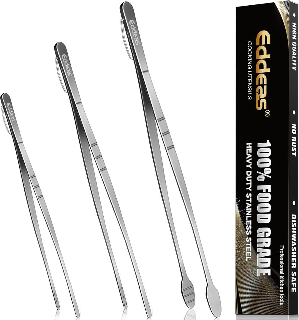Kitchen Tweezers Tongs, Cooking Tweezers Stainless Steel - 3 Size 12'' 10'' & 8 inch Ideal for Meat, Pasta, Plating and Pinching Delicate Small Pieces of Food, Set of 3