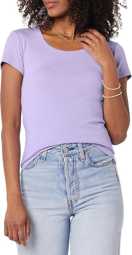Amazon Essentials Women's Slim-Fit Cap-Sleeve Scoop Neck T-Shirt, Pack of 1, Size M