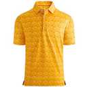 Esabel.C Golf Shirts for Men Dry Fit Performance Short Sleeve Print Moisture Wicking Collared Shirt, Yellowgolf, M