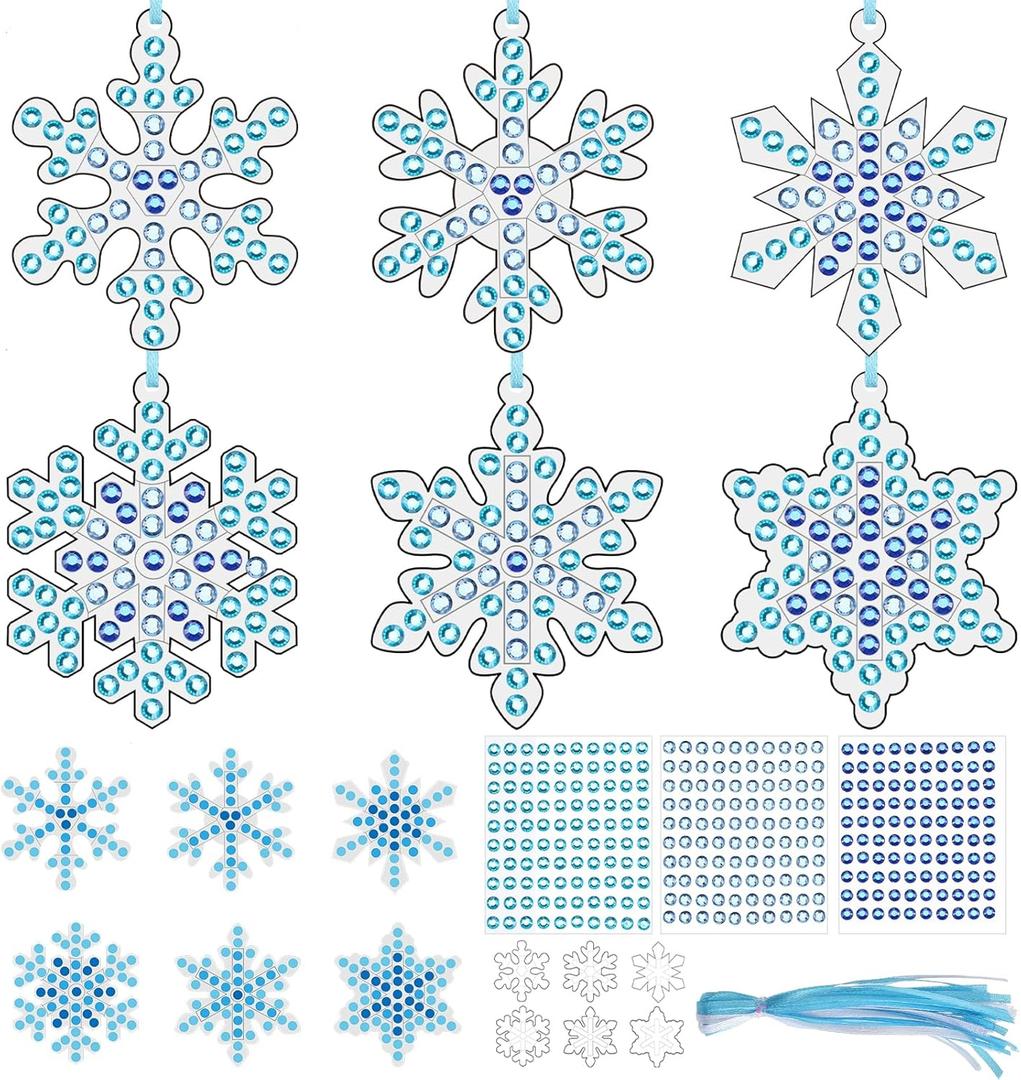 Civaner 24 Sets Snowflake Suncatcher Craft Kits Winter Window Arts and Crafts DIY Make Your Own Suncatcher Hanging Ornament for Winter Xmas Home Activity Party Favor