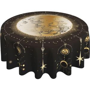 Astrology Moon Art Tablecloth Abstract Round Table Cover Washable Table Cloth for Home Kitchen Party Picnic 60 Inch