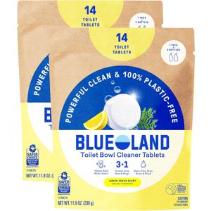 BLUELAND Toilet Bowl Cleaner Tablets, 14 Count (Pack of 2), Lemon Cedar, Plastic-Free, No Harsh Chemicals, Plant-Based, Septic-Safe, Removes Lime, Rust, Hard Water and Toilet Ring Stains