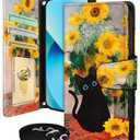 Buleens for Samsung Galaxy S23 Plus Wallet Case for Women - with Card Holder S23 Plus Flip Case Leather Crossbody Cute Aesthetic Galaxy S23+ Case with Strap Kickstand for Girls Girly, Cat Sunflower