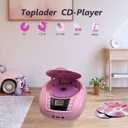 LONPOO CD Player Portable Boombox with FM Radio/USB/Bluetooth/AUX Input and Earphone Jack Output, Stereo Sound Speaker & Audio Player,Pink