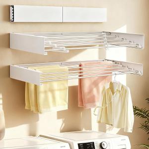 Wall Mounted Drying Rack for Laundry Retractable Clothes Dryer Racks 31.5 with 60 lb Capacity, Heavy Duty Clothing Drying Rack Foldable Space-Saving Design for Indoor & Outdoor (80CM Length)