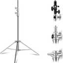 Wellmaking Stainless Steel Photography Light Stand 9.2ft/280cm.Spring Cushioned Heavy Duty Tripod Stand with 1/4to3/8 Screw Adapter and Tilt Swivel Mount for Strobe, Video Light,ring light,Monolight