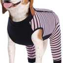 Kuoser Dog Recovery Suit, Anti Licking Dogs Rear Leg Sleeve, Abdominal Dog Surgical Suit with Pants Cover Protect Wounds, Dogs Elbow Protector Soft Pet Surgery Onesie Cone Alternative, Pink L (Large (Back Length: 40CM / 15.74"))