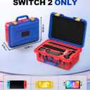 Travel Carrying Case for Nintendo Switch 2 & Accessories, All in One Protective Case, Hard Shell Cases with 12 Game Cards Slots, Waterproof Storage Organizer Box for Dock, Pro Controller-Red&Blue