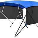 KAKIT 3 4 Bow Bimini Tops with Mesh Sidewalls Support Poles for Boats Marine Grade Canvas Top Includes 2 Straps Storage Boot 1 Inch Aluminum Frame