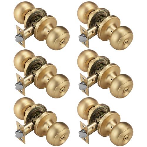 NCSEN 6 Pack Gold Door Knobs for Privacy, Brass Door Knob Interior for Bath & Bedroom with Turn Lock