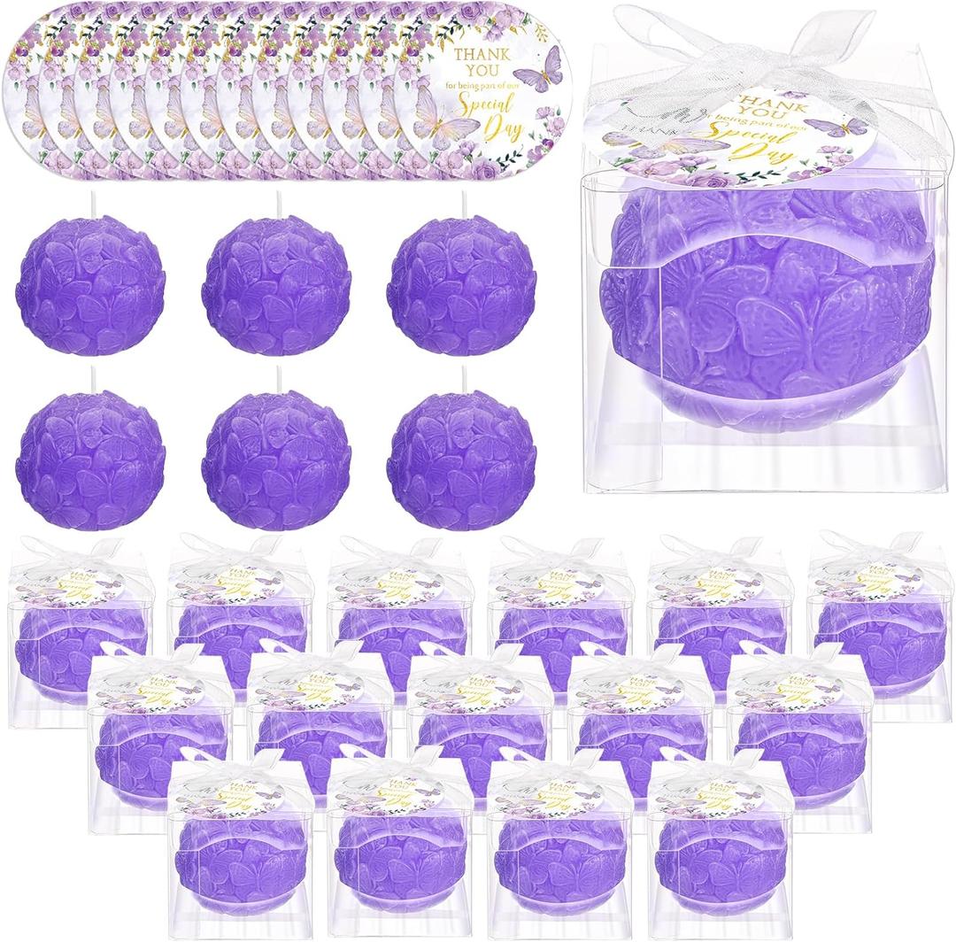 Roowest 50 Sets Wedding Favors Butterfly Candle Party Favors Butterfly Bridal Showers Candles Boxes Packaging with 50 Thank You Cards Purple Birthday Candles for Wedding Guests Gender Reveal