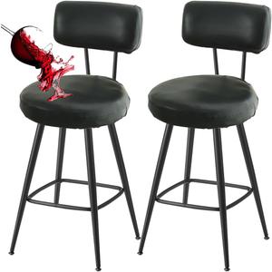 Bar Stools Cover Waterproof PU Counter Height Barstool Covers with Back Modern Round Counter Stools Slipcovers Kitchen Height Chairs Cover for Bar Pub Cafe 2 Pack Black