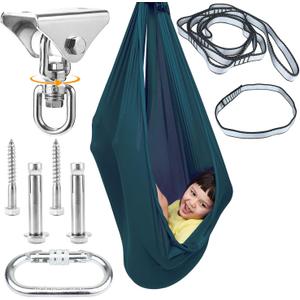 Sensory Swing for Kids with 360 Swivel Hook, Saggy-Resistant Double-Layer Fabric Indoor/Outdoor Cocoon Therapy Swing for Autism, Yoga & Play (Dark Green (360 Rotatable))