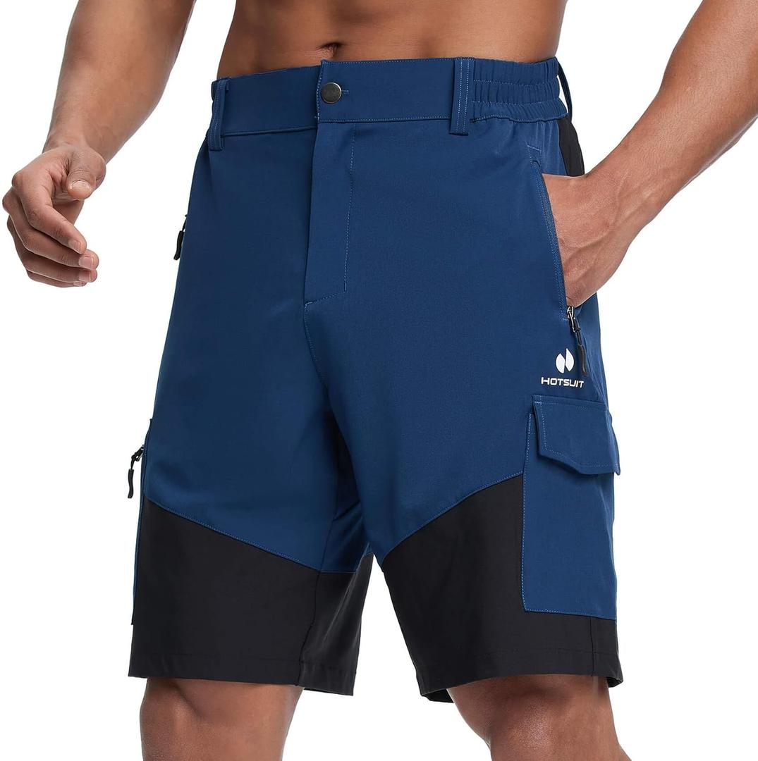 HOTSUIT Quick Dry Men's Lightweight Hiking Casual Cargo 9" Shorts with 5 Pockets (Blue, XXL)