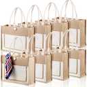 Reginary 8 Pcs Burlap Tote Bags Bulk Large Jute Tote with Handles Reusable Canvas Gift Bags for Wedding Travel (Beige)
