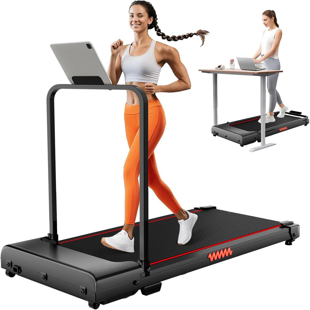 Walking Pad Treadmill, 3.0 HP Under Desk Treadmill, 3 in 1 Foldable Treadmills for Home, Walking Pad with Handle Bar for Walking and Jogging, with Remote Control & LED Display (Black Red)