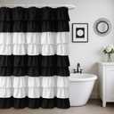 Seasonwood Ruffle Shower Curtain Black and White Shower Curtain Farmhouse Vintage Handcrafted Rustic Decorative Fabric Shower Curtains Girly Modern Bathroom Curtain, 72" x 72"