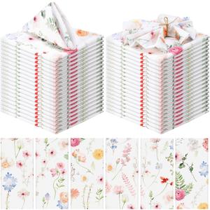 24 Pcs Fresh Floral Cloth Napkins for Wedding Wildflower 15" x 15" Reusable Soft Fabric Flowers Plants Napkins Square Washable Dinner Decorative Towel for Summer Tea Theme Party