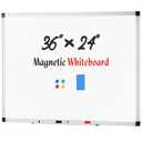 KMFurnila Magnetic Dry Erase Board & Whiteboard, 35.8 X 24 Inches, Silver Aluminum Frame, Comes with 1 Dry Eraser, 2 Dry Erase Markers 1 Pen Tray & 4 Push Pin Magnets