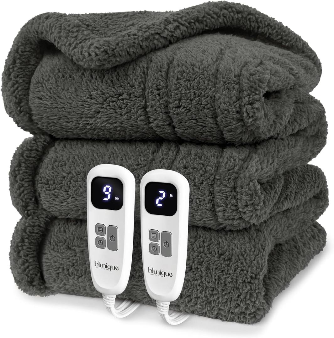 Heated Blanket Electric Blanket King - Fast Heating Blanket Throw Dual Control Double Sided Sherpa with 10 Heating Levels & 2-10 Hours Auto Off, Machine Washable, 90 x 100 Inches, Grey