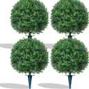 4Pcs Artificial Boxwood Topiary Ball Trees,Faux Boxwood Shrubs