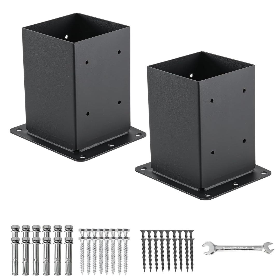 AXWHYS 4x4 Post Base 2 Pcs, (Inner Size 3.6x3.6) Post Anchors, 13GA Thick Solid Steel & Black Powder Coated,Deck Post Brackets Support Deck Base Plate Pergola Brackets Fence Kit Mailbox Mount
