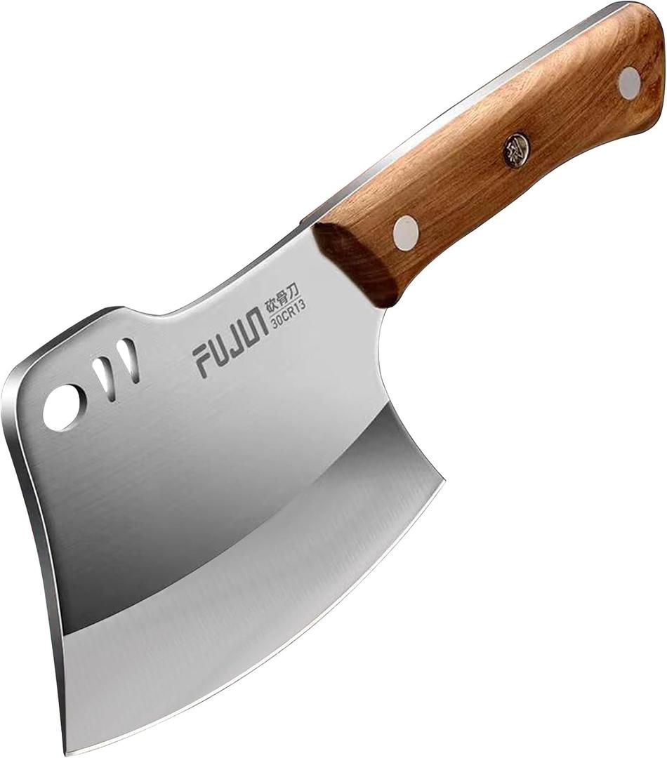 Meat Bone Cleaver Knife for Meat Cutting Handmade, Heavy Duty Butcher Axes, Hand Forged Bone Chopper, Full Tang Chopping Knife for Kitchen Outdoor BBQ Chirstmas Mother Father Gifts Idea Men